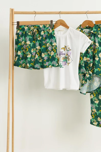 4'lü Tshirt Gömlek Pantolon Şort Yeşil Takım - Resim 4