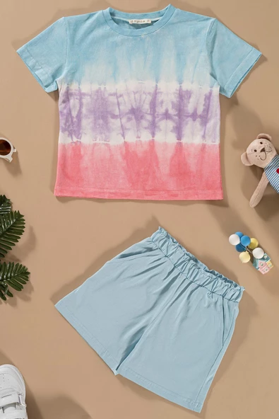 Batik Yıkamalı Mavi Tshirt Şort Takım ürün görseli 1