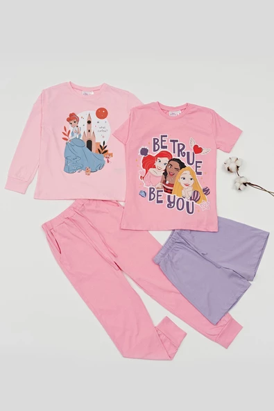 4'lü Disney Princess Aryel Baskılı Tshirt Şort Pantolon Takım ürün görseli 1