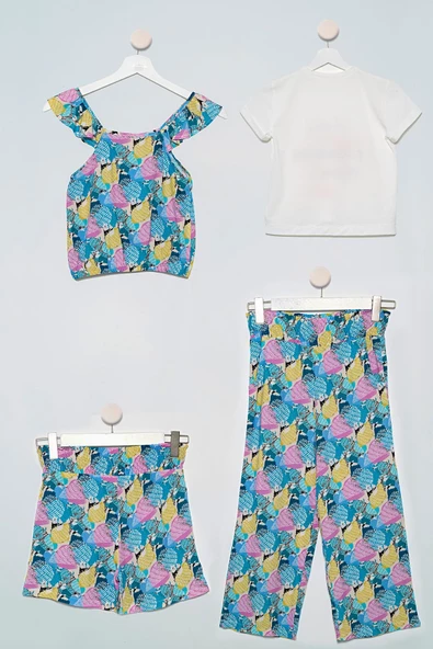 4'lü Bluz Tshirt Pantolon Şort Sarı Takım - Resim 2