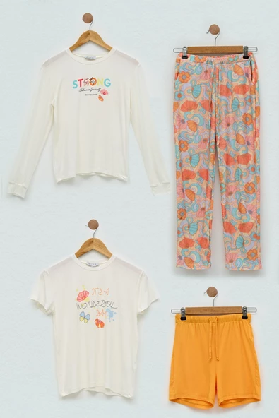 4'lü Strong Baskılı Ekru Pijama Takım ürün görseli 1