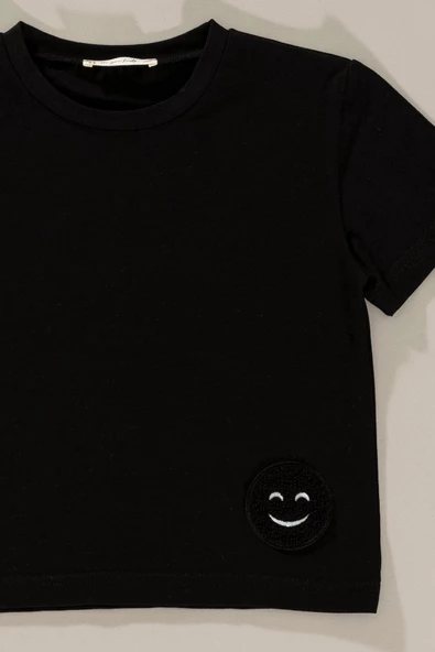 Emoji Detaylı Siyah Alt Üst Şort Takım - Resim 2