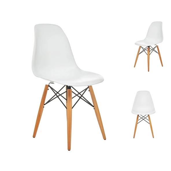 Seduna Beyaz Eames Sandalye | Natural Ahşap Ayaklı | 2 Adet ürün görseli 1
