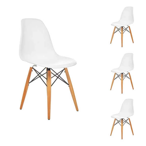Seduna Beyaz Eames Sandalye | Natural Ahşap Ayaklı | 4 Adet ürün görseli 1