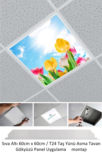 Gökyüzü Panel Asma Tavan-60cmx60cm-sıva Altı-54w-6500k-beyaz-led Panel-led Armatür-taş Yünü Asma Tavan-banyo Tavan ürün görseli 1