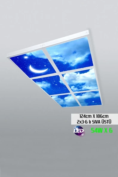 Gökyüzü Panel 124cm X 186cm-altılı- Led-sıva Üstü-324 Watt-ofis Led Aydınlatma-avize Modelleri-led Işık ürün görseli 1