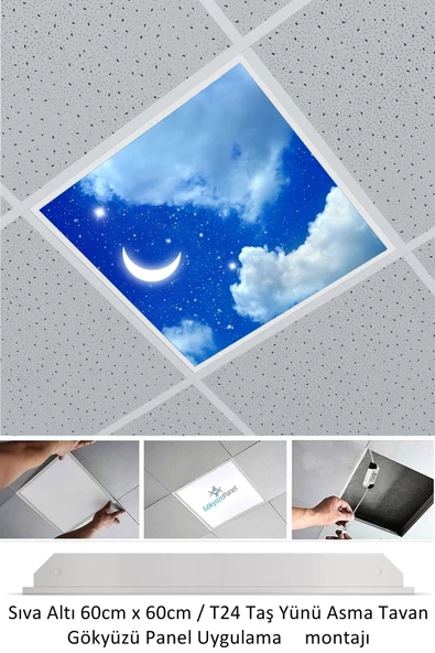 Gökyüzü Panel Asma Tavan-60cmx60cm-sıva Altı-54w-6500 K-beyaz-led Panel-led Armatür-taş Yünü Asma Tavan- Led ürün görseli 1