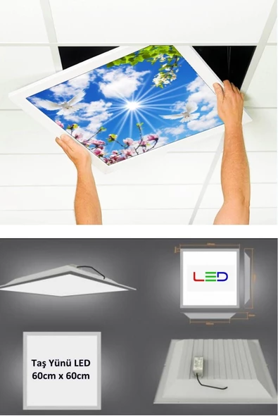 Gökyüzü Panel Asma Tavan-60cmx60cm-sıva Altı-54w-6500 K-beyaz-led Panel-led Armatür-taş Yünü Asma Tavan-ofis Tavan ürün görseli 1