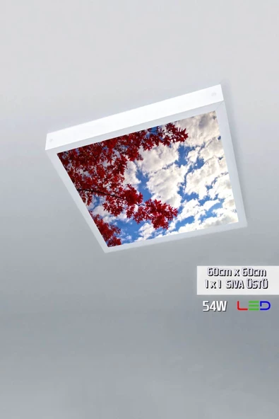 Gökyüzü Panel 1x1-tekli-60x60-tavana Yapışık Led Panel-54w-sıva Üstü-kolay Montaj-kırmızı Ağaçlı- Led ürün görseli 1