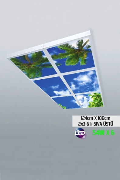Gökyüzü Panel 124cm X 186cm-altılı- Led-sıva Üstü-324 Watt-mağaza Led Aydınlatma-avize Modelleri ürün görseli 1