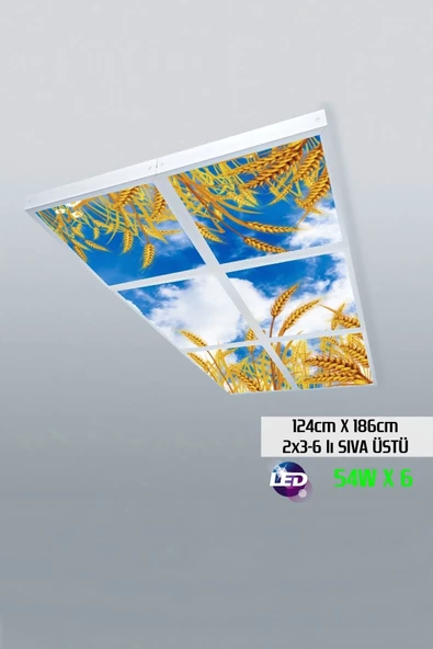 Gökyüzü Panel 124cm X 186cm-altılı- Led-sıva Üstü-324 Watt-fırın Led Aydınlatma-avize Modelleri-led Işık ürün görseli 1