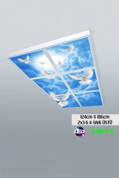 Gökyüzü Panel 124cm X 186cm-altılı- Led-sıva Üstü-324 Watt-iş Yeri Led Aydınlatma-avize Modelleri ürün görseli 1