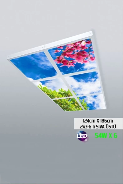 Gökyüzü Panel 124cm X 186cm-altılı- Led-sıva Üstü-324 Watt-mağaza Led Aydınlatma-avize Modelleri ürün görseli 1