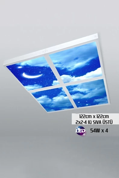 Gökyüzü Panel 124cm X 124cm-dörtlü- Led-sıva Üstü-216w-kreş-ana Okulu Led Aydınlatma-avize Modelleri ürün görseli 1