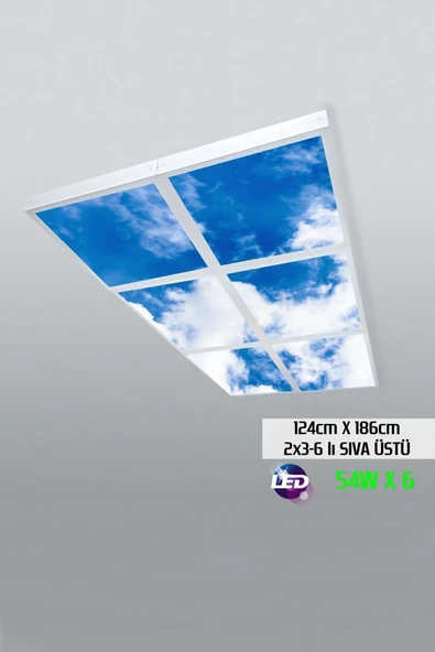 Gökyüzü Panel 124cm X 186cm-altılı- Led-sıva Üstü-324 Watt-tavan Led Aydınlatma-avize Modelleri-led Işık ürün görseli 1