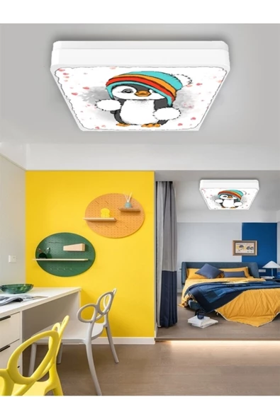 Gökyüzü Panel Sevimli Penguen Avize-led Avize-25watt-30cm X 30cm,çocuk Odası Avize, Avize Modelleri,led Avize ürün görseli 1