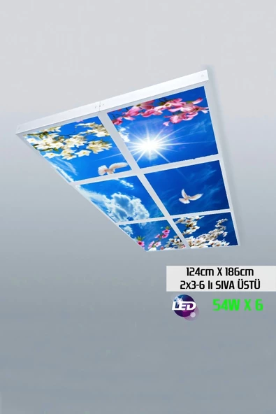 Gökyüzü Panel 124cm X 186cm-altılı- Led-sıva Üstü-324 Watt-mağaza Led Aydınlatma-avize Modelleri ürün görseli 1