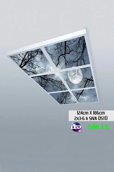 Gökyüzü Panel 124cm X 186cm-altılı- Led-sıva Üstü-324 Watt-yatak Odası Led Aydınlatma-avize Modelleri ürün görseli 1