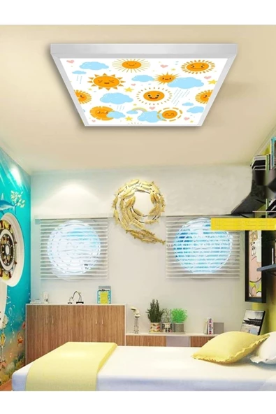 Gökyüzü Panel Güneşli-bebek Odası Avize-60cmx60cm-54watt-led-bebek Avize-güneş Avize-bulutlu Avize-gülen Güneş Led ürün görseli 1