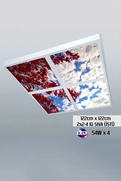 Gökyüzü Panel 124cm X 124cm-dörtlü- Led-sıva Üstü-216w-işyeri Aydınlatma-led Dekorasyon-avize-hd-uv- ürün görseli 1