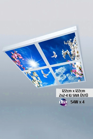 Gökyüzü Panel 124cm X 124cm-dörtlü- Led-sıva Üstü-216watt-salon Tavan-led Aydınlatma-avize Modelleri ürün görseli 1