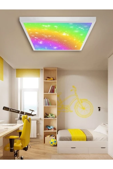Gökyüzü Panel Gökkuşağı Led Avize-60cmx 60xm Büyük Kare-1.5kg Hafif- 54w Güçlü Işık 30m2 Alan Aydınlatır-trendyol ürün görseli 1