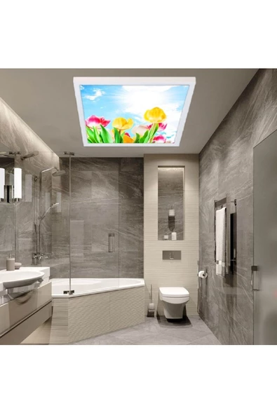 Gökyüzü Panel Banyo Avize- 54watt-60cmx60cm Led Yatak Odası Avize-renkli Laleler Tasarım Aydınlatma-tavana Model ürün görseli 1