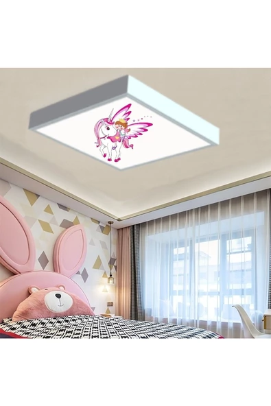 Gökyüzü Panel Unicorn Melek Çocuk Odası Led Avize 60x60cm ürün görseli 1