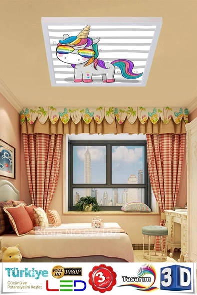 Gökyüzü Panel Çocuk Avize Unicorn Cool Led Aydınlatmalı Lamba 54w ürün görseli 1