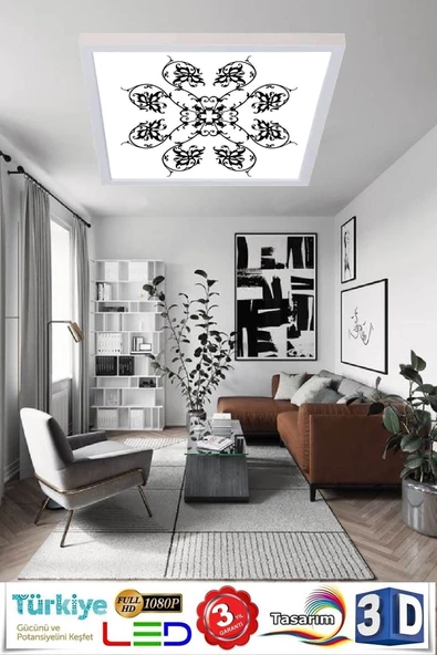 Gökyüzü Panel Desenli Panel Avize 54w Led Tavan Aydınlatma 60cmx60cm Beyaz Çerçeve ürün görseli 1