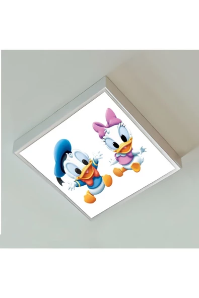 Gökyüzü Panel Baby Donald Duck Çocuk Odası Led Avize Göz Yormayaz-60 cmx60 cm Kare Beyaz Işık Beyaz Metal Çerçeve ürün görseli 1