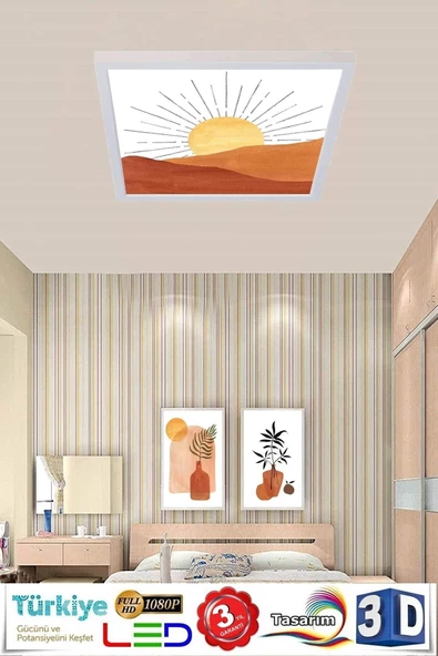 Gökyüzü Panel Pastel Art Desenli Tavan Armatürü 54w Led Aydınlatma Hd Avize 60cmx60cm ürün görseli 1