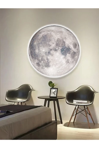 Gökyüzü Panel Salon Aplik Trend Ürün Moon Led Aplik 30cm Çap Led 25 Watt Modern Duvar Aplik Yatak Odası Aplik ürün görseli 1