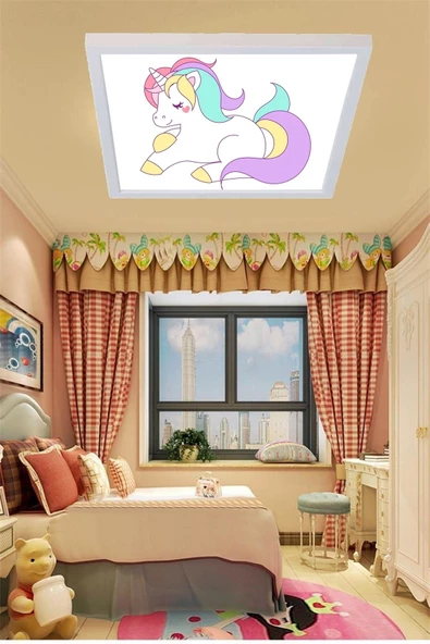 Gökyüzü Panel Unicorn Çocuk Odası Avize Ledli Beyaz Kasa ürün görseli 1