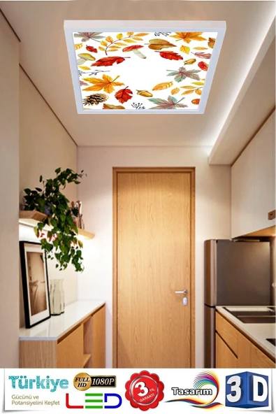 Gökyüzü Panel Sonbahar Yapraklı Modern 54w Led Avize , Tasarım Ürün 60cmx60cm Büyük Ölçü ürün görseli 1