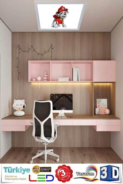 Gökyüzü Panel Itfayeci Köpek Çocuk Odası Avize 60cm X60cm Led Lamba 54w ürün görseli 1