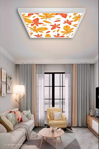 Gökyüzü Panel Living Room Chandelier-autumn Leaves-60cmx60cm-54w Led-square-led Lamp-new Chandelier-new Light ürün görseli 1