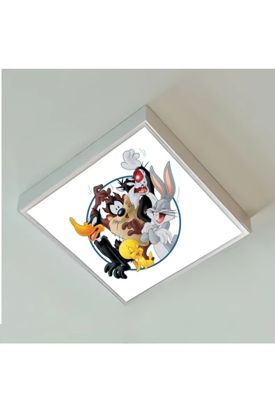 Gökyüzü Panel Disney Çocuk Odası Led Avize-60x60 Baskılı Led Avize- Beyaz Çerçeve-led Işık-54w Homojen Dağılım ürün görseli 1