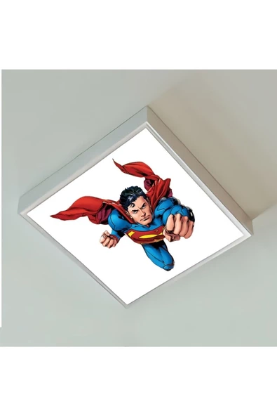 Gökyüzü Panel Super Man Çocuk Led Avize-ışık 54w Güçlü Aydınlatma-60x60 Beyaz Kare Çerçeve- ürün görseli 1