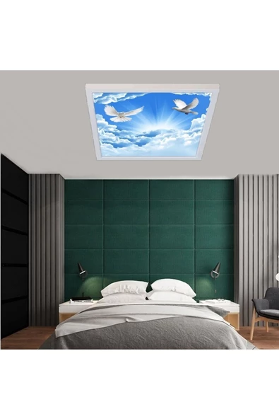 Gökyüzü Panel Yatak Odası Avize- 60x60 54w-yeni Ensil Aydınlatma-kuşlu Gökyüzü Tavan-6500k-beyaz Işık-tavan Avize ürün görseli 1