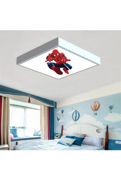 Gökyüzü Panel Örümcek Adam Çocuk Odası Led Avize- 60x60 Baskılı Led Avize- Beyaz Çerçeve-54w Led Işıklı Avize ürün görseli 1
