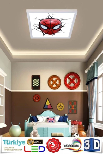 Gökyüzü Panel Örümcek Adam Led Çocuk Tavan Avize 60cm X60cm ürün görseli 1