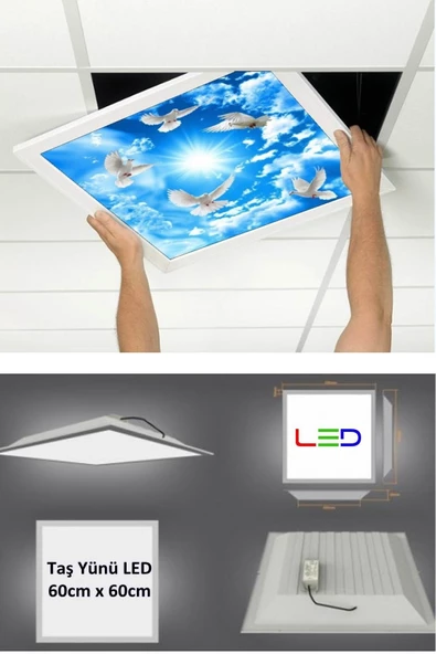 Gökyüzü Panel Asma Tavan Led-60cmx60cm-sıva Altı-54w-6500k-led Panel-led Armatür- 60x60 Taş Yünü Asma Tavan Ledi ürün görseli 1