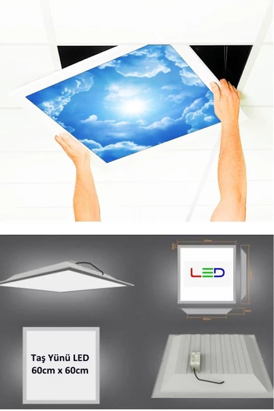Gökyüzü Panel Asma Tavan Led-60cmx60cm-sıva Altı-54w-6500k-led Panel-led Armatür- 60x60 Taş Yünü Asma Tavan Ledi ürün görseli 1