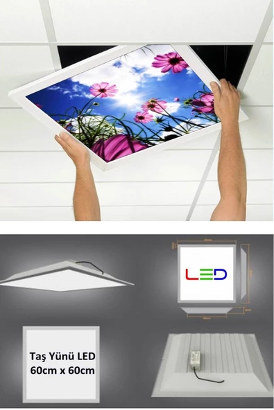 Gökyüzü Panel Asma Tavan Led-60cmx60 cm Sıva Altı-54w-6500k Led Panel Led Armatür- 60x60 Taş Yünü Asma Tavan Ledi ürün görseli 1
