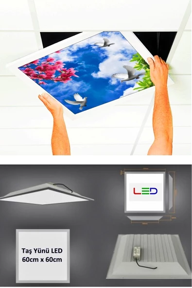 Gökyüzü Panel Asma Tavan-60cmx60cm-sıva Altı-54w-6500k-beyaz-led Panel-led Armatür- 60x60 Taş Yünü Asma Tavan-led ürün görseli 1