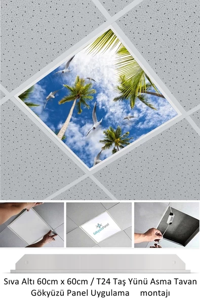 Gökyüzü Panel Asma Tavan-60cmx60cm-sıva Altı-54w-6500k-beyaz-led Panel-led Armatür- 60x60 Taş Yünü Asma Tavan Ledi ürün görseli 1