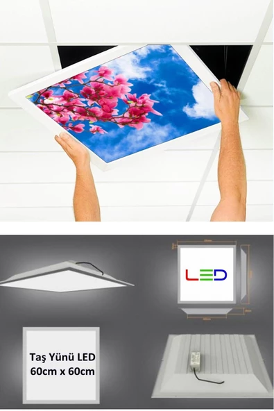 Gökyüzü Panel Asma Tavan Led-60cmx60cm-sıva Altı-54w-6500k-led Panel-led Armatür-60x60 Taş Yünü Asma Tavan Ledi-a+ ürün görseli 1