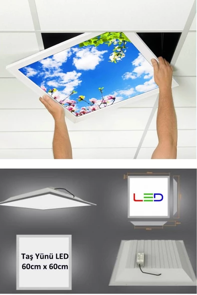 Gökyüzü Panel Asma Tavan Led-60cmx60cm-sıva Altı-54w-6500k-led Panel-led Armatür- 60x60 Taş Yünü Asma Tavan Ledi ürün görseli 1