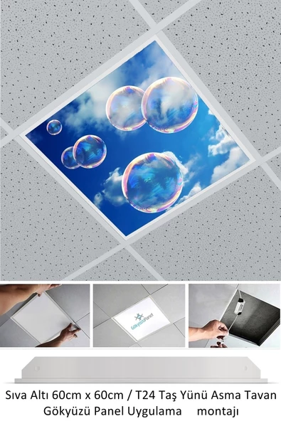 Gökyüzü Panel Asma Tavan Led-60cmx60cm-sıva Altı-54w-6500k-led Panel-led Armatür- 60x60 Taş Yünü Asma Tavan Ledi ürün görseli 1